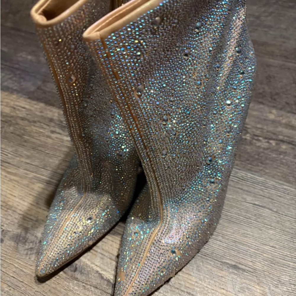 Elegant Rhinestone-Embellished Silver Ankle Boots
